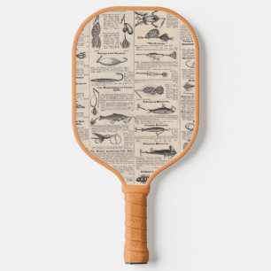 fishing Lures Newsprint Advertising Pickleball Paddle