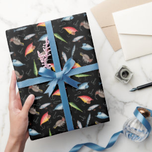 Fishing Lures on Black Wrapping Paper