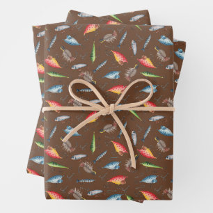 Fishing Lures on Dark Brown Wrapping Paper Sheet