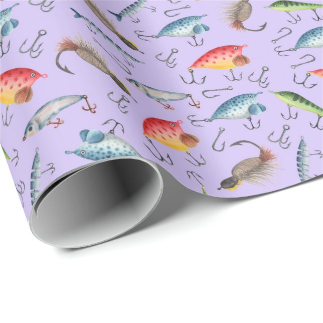 Fishing Lures on Light Purple Wrapping Paper (Roll Corner)