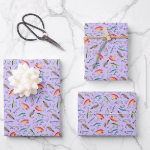 Fishing Lures on Light Purple Wrapping Paper Sheet