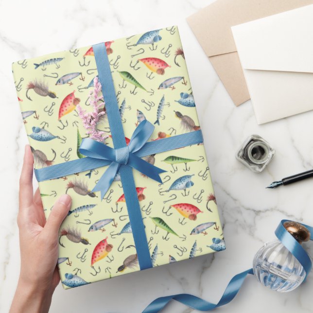 Fishing Lures on Light Yellow Wrapping Paper (Gifting)