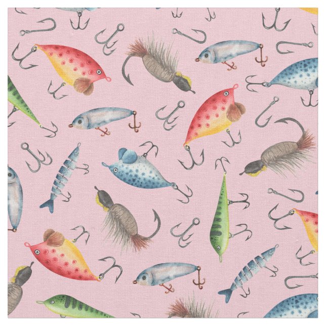 Fishing Lures on Pink Fabric (Close Up)
