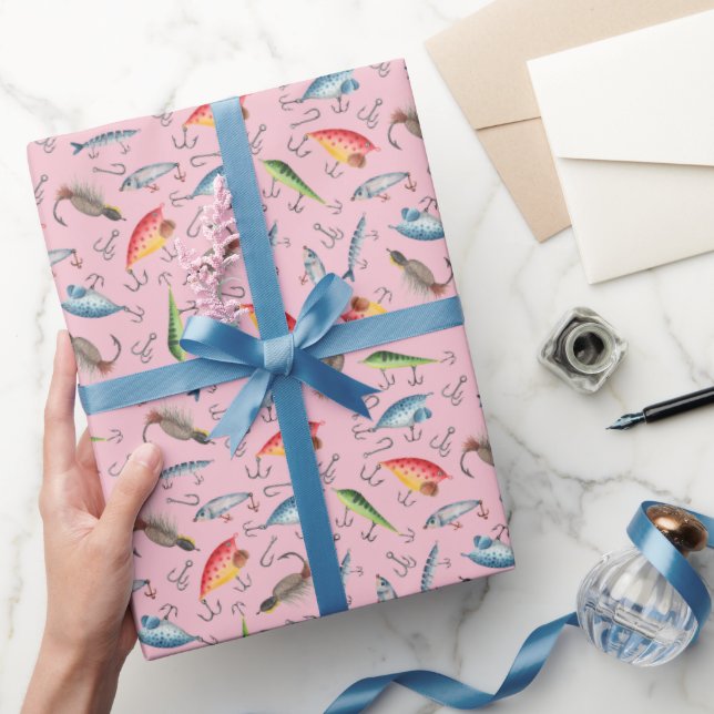 Fishing Lures on Pink Wrapping Paper (Gifting)