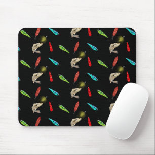 Fishing Lures With Fish On Black Mouse Mat