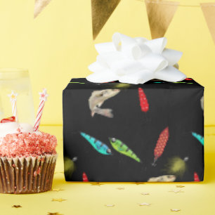 Fishing Lures With Fish On Black Wrapping Paper