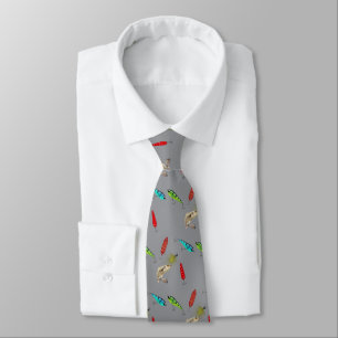 Fishing Lures with Fish on Gray Tie