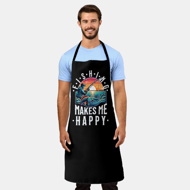 Fishing Makes Me Happy Apron (Worn)
