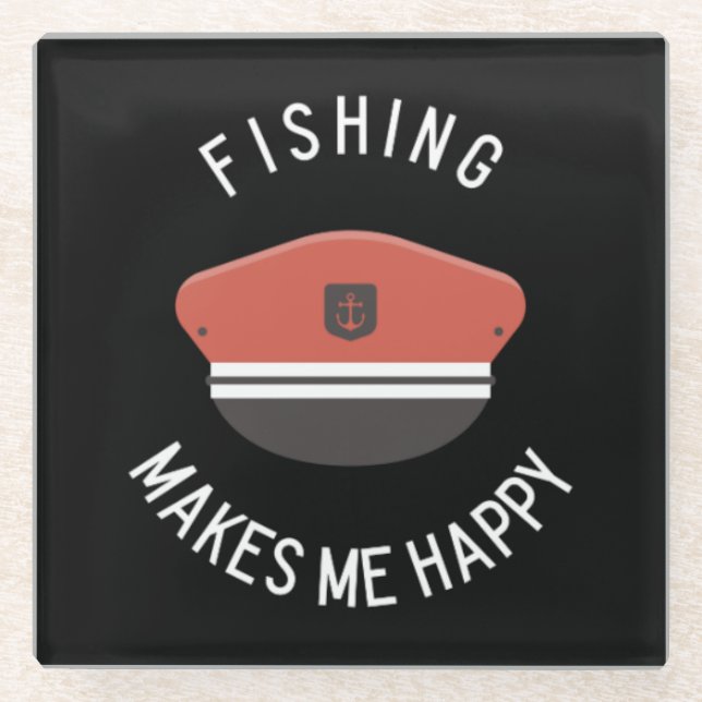 Fishing Makes Me Happy Glass Coaster (Front)