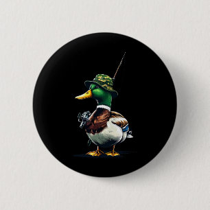 Fishing Mallard Duck Funny Cool Fishing Fisherman 6 Cm Round Badge