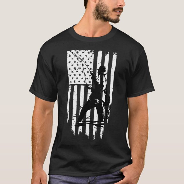 Fishing Man Flag Funny T-Shirt (Front)