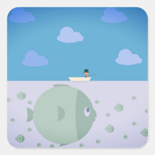 Fishing Man Water Square Sticker