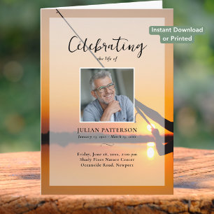Fishing Nature Funeral Program Instant Download Card