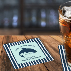 Fishing Navy Bachelor Party Reel Good Times Square Paper Coaster