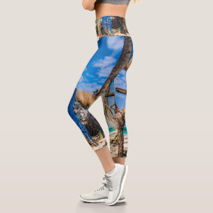 Fishing nets drying on the beach capri leggings