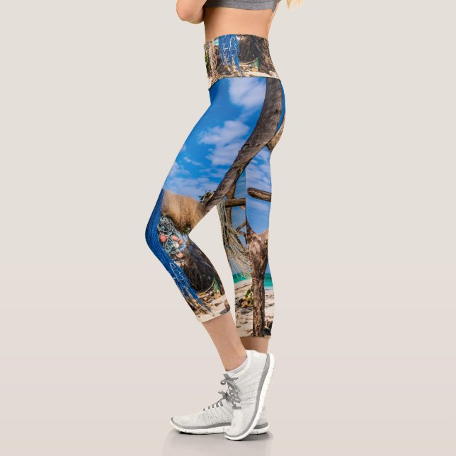 Fishing nets drying on the beach capri leggings (Left)