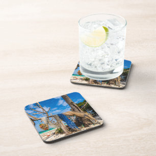 Fishing nets drying on the beach coaster