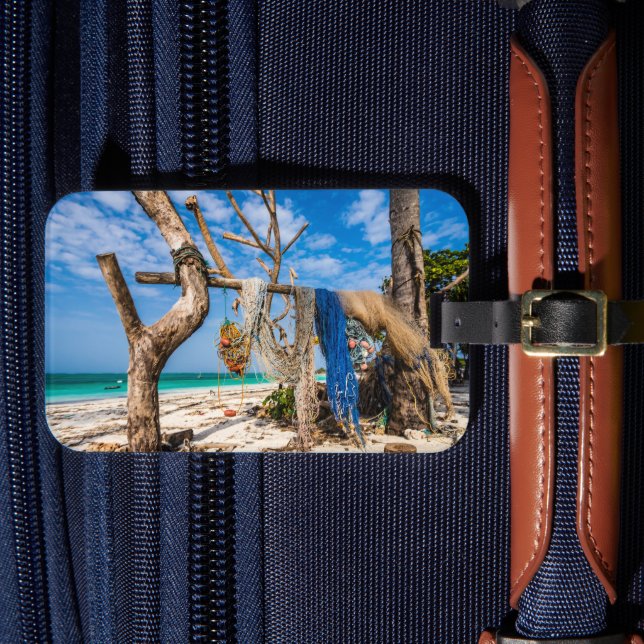 Fishing nets drying on the beach luggage tag (Front Insitu 4)