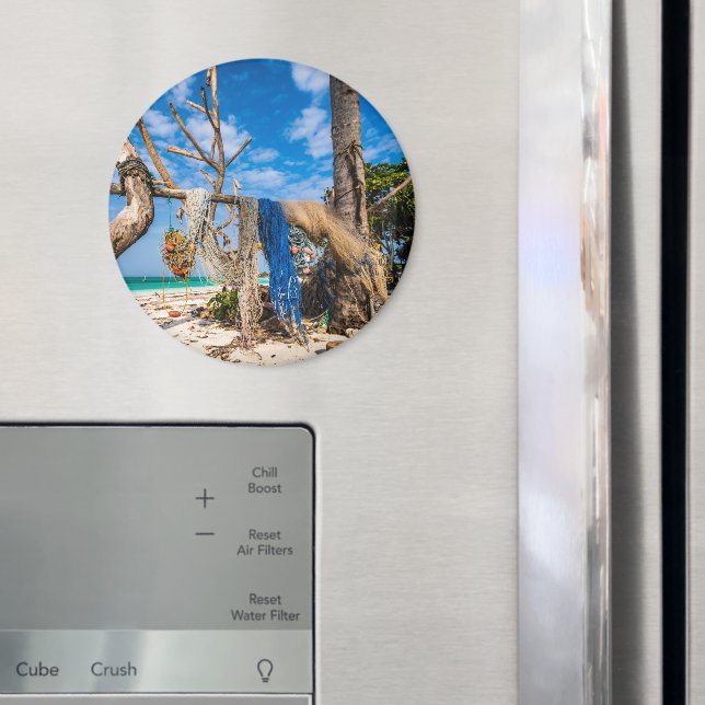 Fishing nets drying on the beach magnet (In Situ (Fridge))