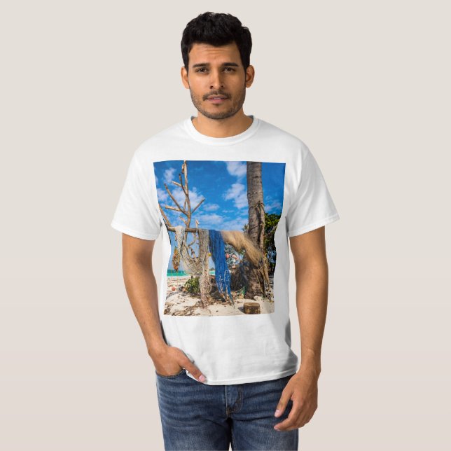 Fishing nets drying on the beach T-Shirt (Front Full)