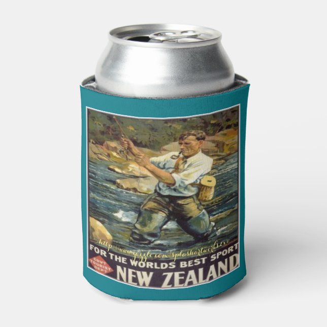 "Fishing New Zealand-Vintage" Can Cooler (Can Front)