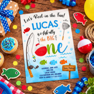 Fishing O-Fish-Ally 1st Birthday Invitation