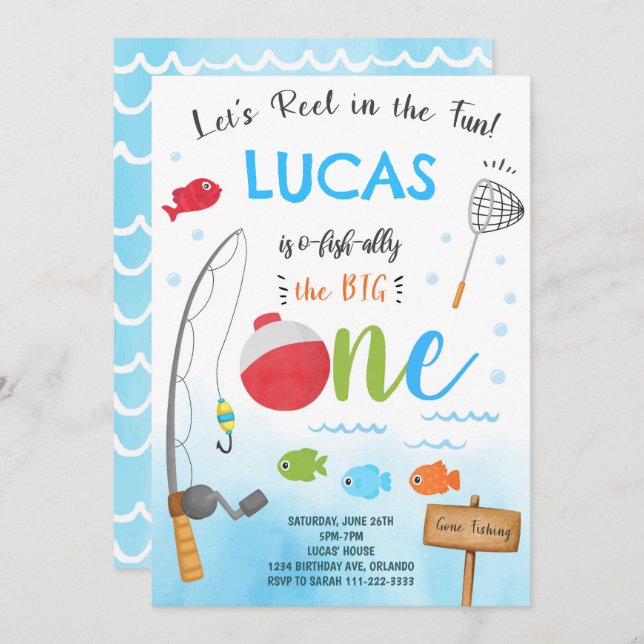 Fishing O-Fish-Ally 1st Birthday Invitation (Front/Back)