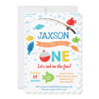 Fishing O-fish-ally 1st First Birthday Invitations