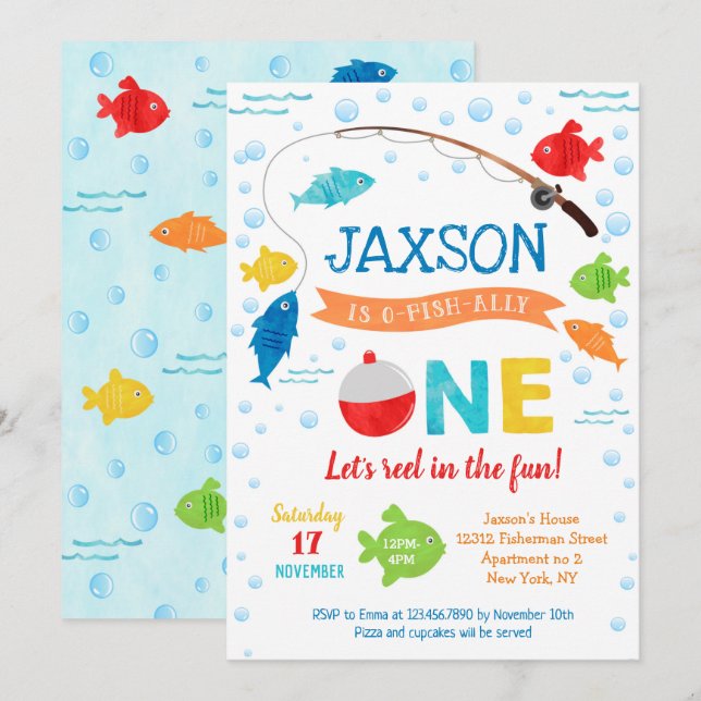 Fishing O-fish-ally 1st First Birthday Invitations (Front/Back)