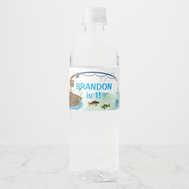 Fishing O-fish-ally little fisherman birthday Water Bottle Label (Front)