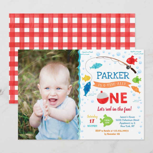 Fishing O-fish-ally ONE 1st Birthday Invitations (Front/Back)