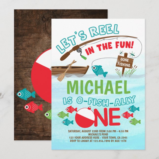 Fishing, O-Fish-ally ONE Birthday Invitation (Front/Back)