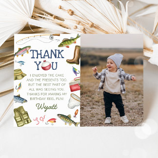Fishing O-Fish-Ally One Boy Birthday Photo Thank You Card