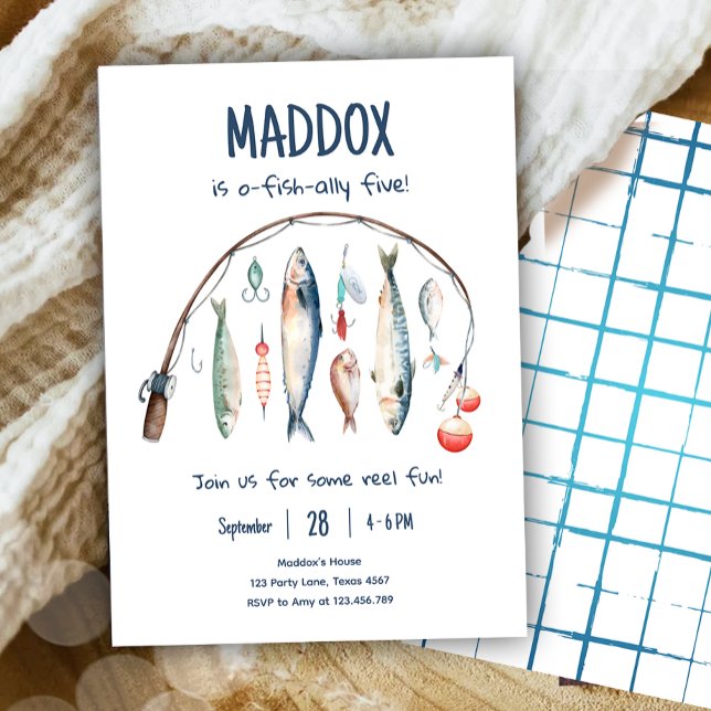 Fishing O-Fish-Ally The Big One Blue Boy Birthday Invitation (Creator Uploaded)