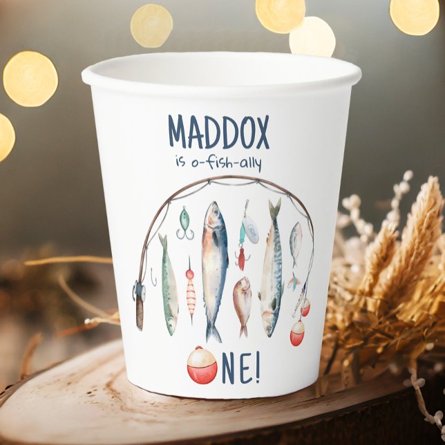 Fishing O-Fish-Ally The Big One Blue Boy Birthday  Paper Cups (Creator Uploaded)