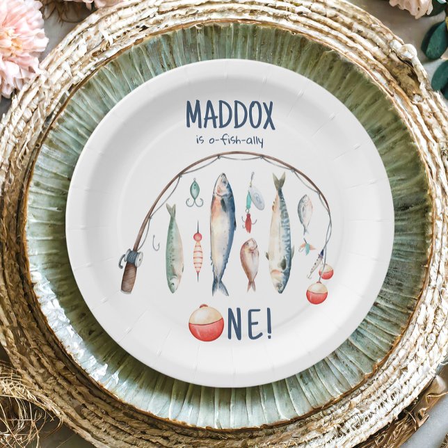Fishing O-Fish-Ally The Big One Blue Boy Birthday  Paper Plate (Creator Uploaded)