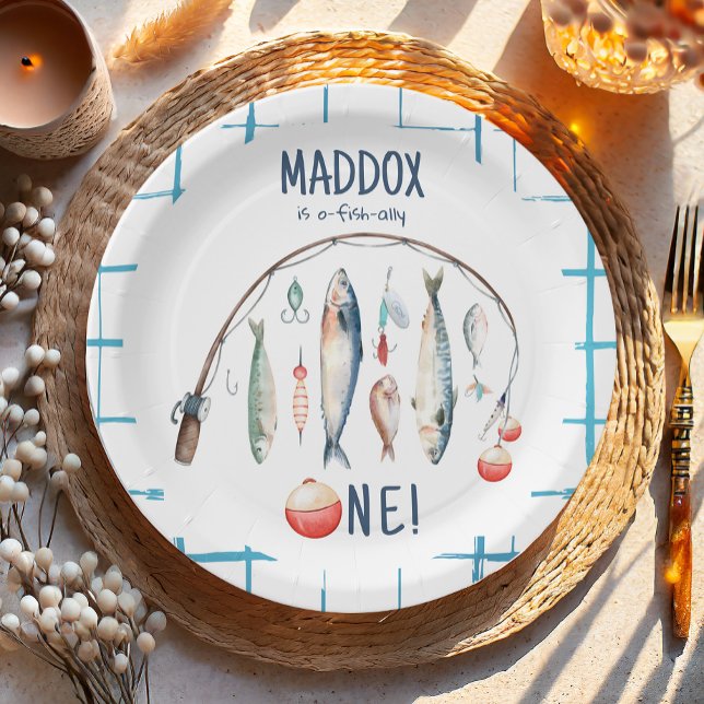 Fishing O-Fish-Ally The Big One Blue Boy Birthday  Paper Plate (Creator Uploaded)
