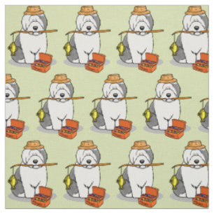 Fishing Old English Sheepdog Dog (Grey 1) Cute Fabric