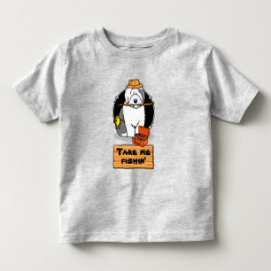 Fishing Old English Sheepdog Dog (Grey 1) Cute Toddler T-Shirt
