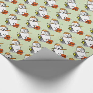 Fishing Old English Sheepdog Dog (Grey 1) Cute Wrapping Paper