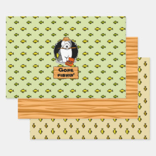 Fishing Old English Sheepdog Dog (Grey 1) Cute Wrapping Paper Sheet