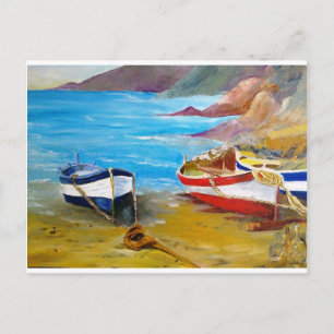 Fishing old row boats postcard