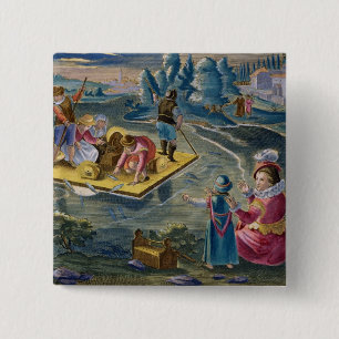 Fishing on a Lake at Night, plate 101 from 'Venati 15 Cm Square Badge