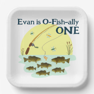 Fishing One Kid's First Birthday Smallmouth Bass  Paper Plate