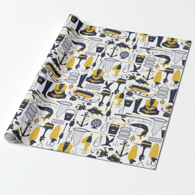Fishing Pattern Wrapping Paper (Unrolled)