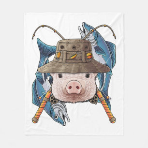 Fishing Pig Outdoor Fisherman Farm Animal Cute Fly Fleece Blanket