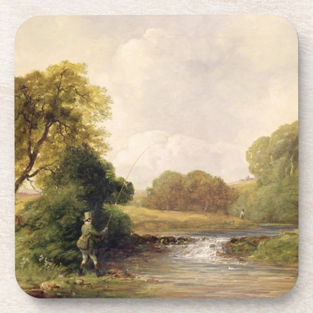 Fishing: Playing a Fish (oil on canvas) Coaster (Front)