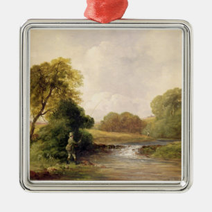 Fishing: Playing a Fish (oil on canvas) Metal Tree Decoration
