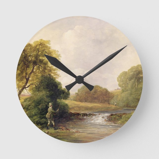 Fishing: Playing a Fish (oil on canvas) Round Clock (Front)