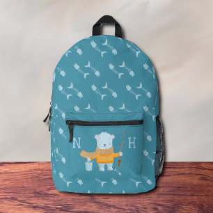 Fishing Polar Bear Kid Blue Backpack